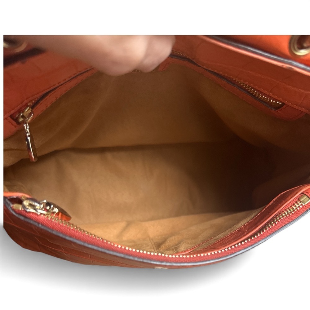 MCM Mode Travia Croc Embossed Leather Satchel Coral Orange Crossbody - Picture 17 of 17